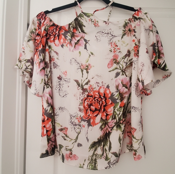 DEX floral cold shoulder halter neck chiffon top - Picture 3 of 3